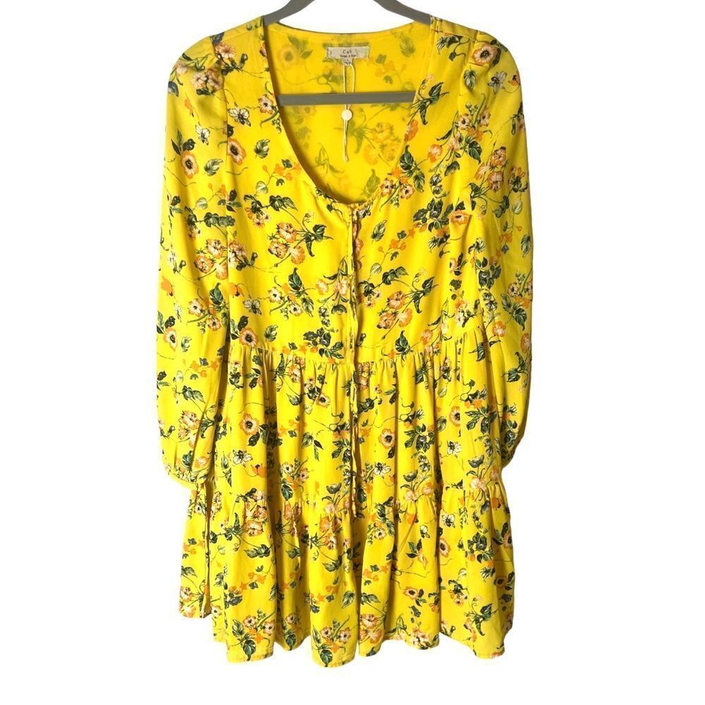 Yellow ditzy floral ruffle mini dress